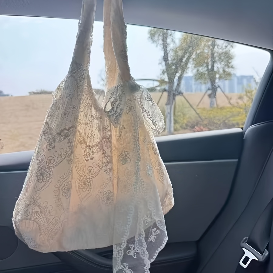 womens white nylon shoulder bag with lace embroidery tote large capacity handbag suitable for daily formal use open top commuter purse nylon frame for travel adorable embroidery details made in guangzhou