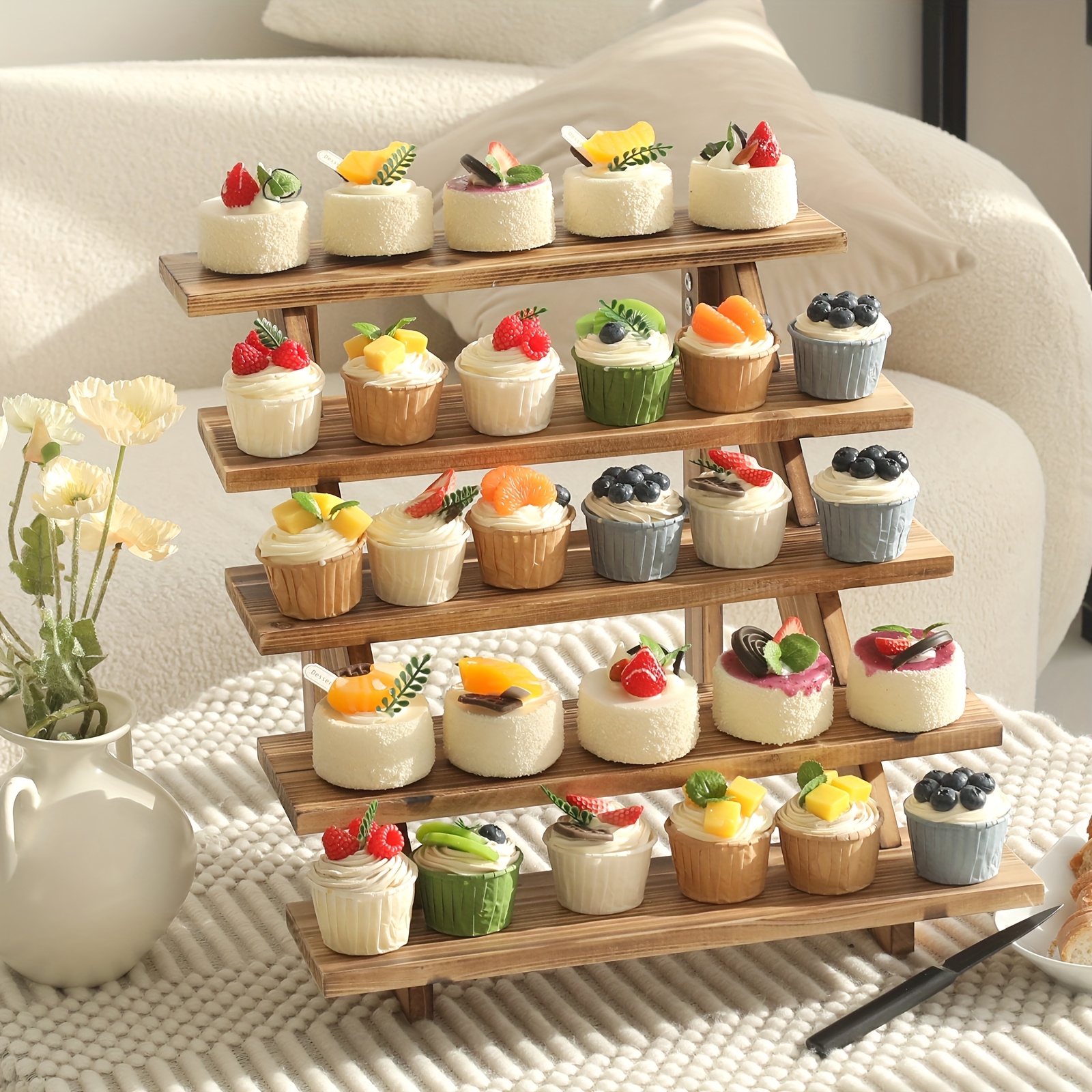 Présentoir à Cupcakes 3 Niveaux En Bois Rustique Nbeads Tour Dessert Gâteau