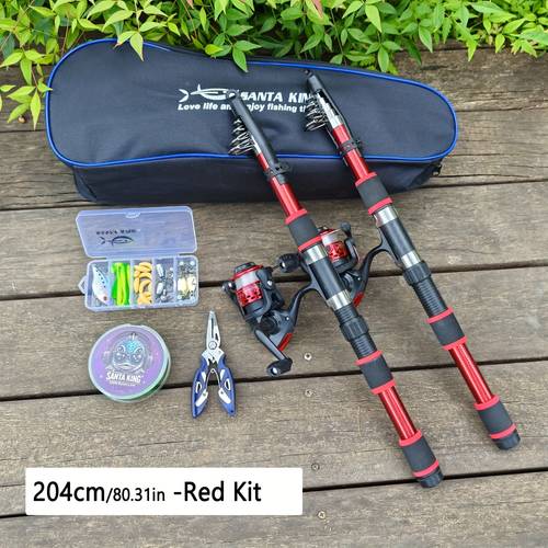 2pcs fishing gear set 2 telescopic fishing rods 2 spinning reels 100 meters of nylon fishing line 1 fishing gear bag of bait hooks sequins and accessories