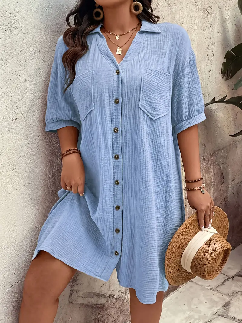 BEDOAR Women’s Plus Size Colorblock A-Line Dress – Short Sleeve, Knee-Length With Pockets!