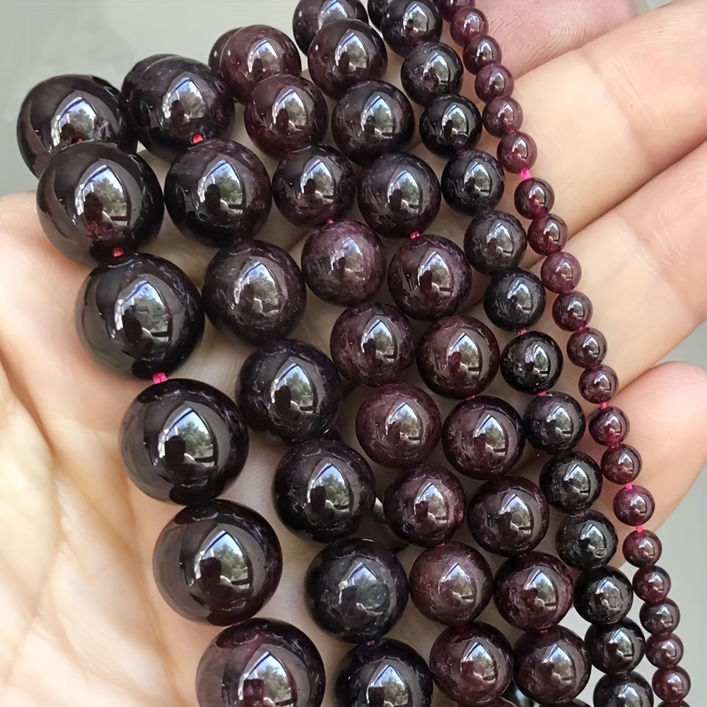 

Genuine Garnet Gemstone Beads - Deep Red Polished Round Stone Bead Assortment For Diy Jewelry, Bracelets, Necklaces - High-quality Craft Supplies, Full Strand 15" - Sizes 4mm/6mm/8mm/10mm