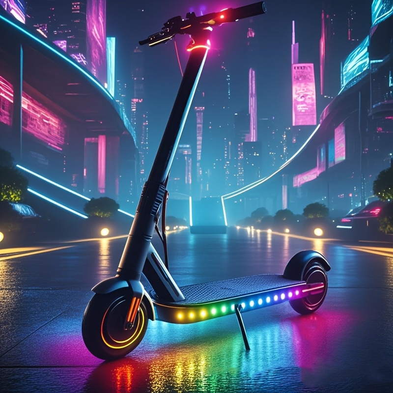 TEMU Tira de luces LED RGBIC para patinete, fuente de alimentación de USB/batería, luz de advertencia universal para conducción nocturna, barra de