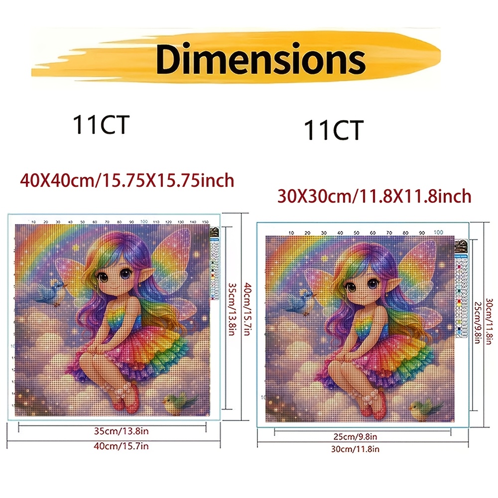 Frameless Cross-Stitch Printed Kit, Rainbow Fairy Sitting Among Clouds