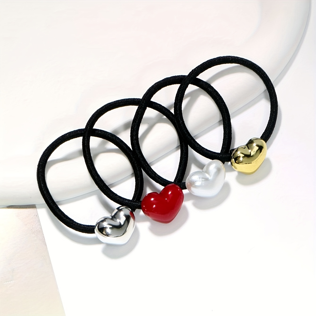 TEMU Lot de 4 Élastiques à Cheveux Femme Cœur Simple et , Accessoires Quotidiens Élastiques pour , Événements et Plus, Cadeau Idéal pour