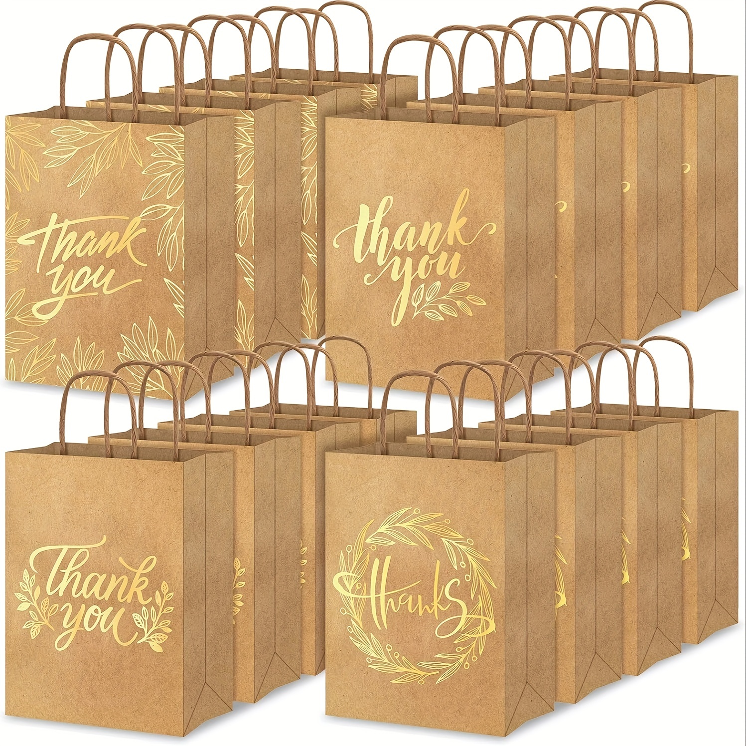 

24pcs Thank You Party Bags Gold Foil Kraft Paper Gift Bags Brown Paper Bags With Handle Party Favor Bags For Wedding Birthday Baby Shower Party Favors