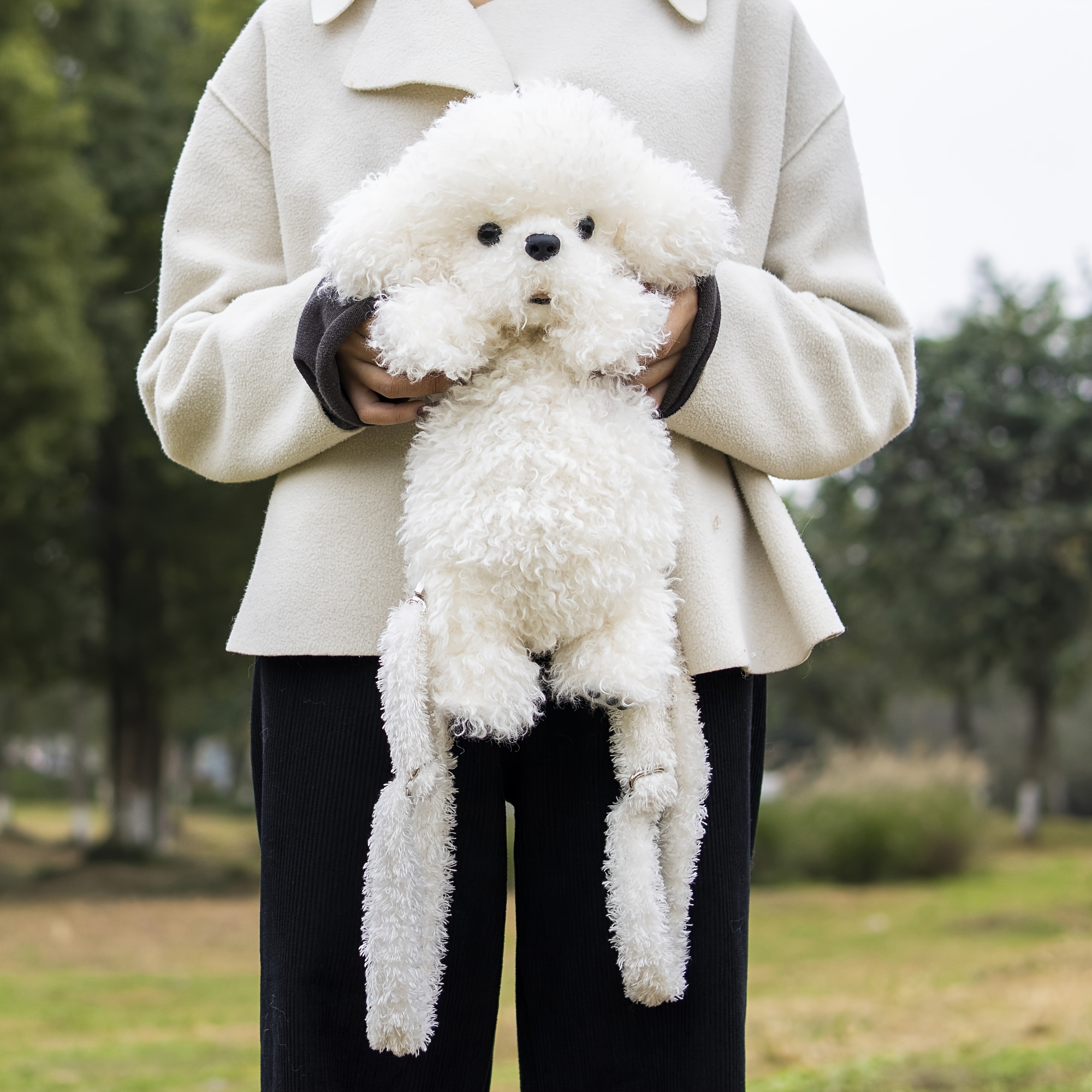 women backpack white poodle design handmade plush - Temu