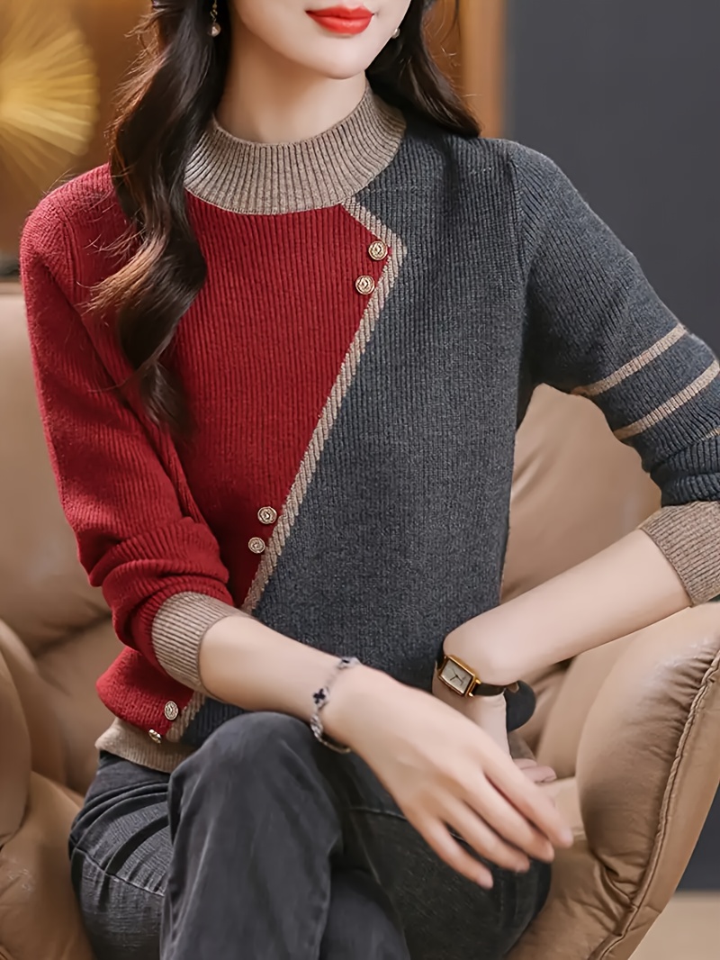 New Korean-Style Color-Blocked Half-High Neck Sweater for Spring, Autumn, And Winter 2025, Featuring a Loose Fit And Stylish Design, Perfect for Layering. Soft And Versatile Long-Sleeve Top for Women
