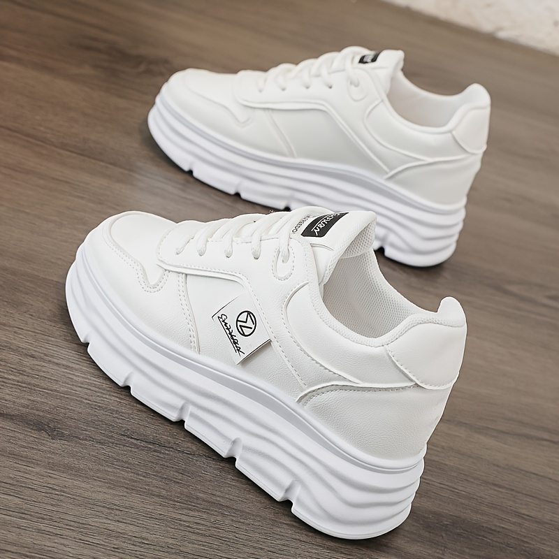 Image of Sneakers 2024 Summer Fall Solid Color Inner Height Thick Sole Wear-resistant Student All-match Breathable Board Shoes