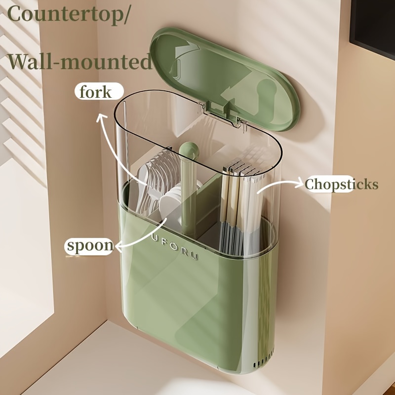 1pc ABS Chopstick Holder with Utensil Storage - Red & Green • Space-Saving Kitchen Organizer for Chopsticks, Spoons, and Forks • Durable and Stylish Design for Modern Kitchens • Kitchen Utensil Holder | Modern Kitchen Accessory | Durable Kitchenware • Chopstick Holder for Kitchen Counter