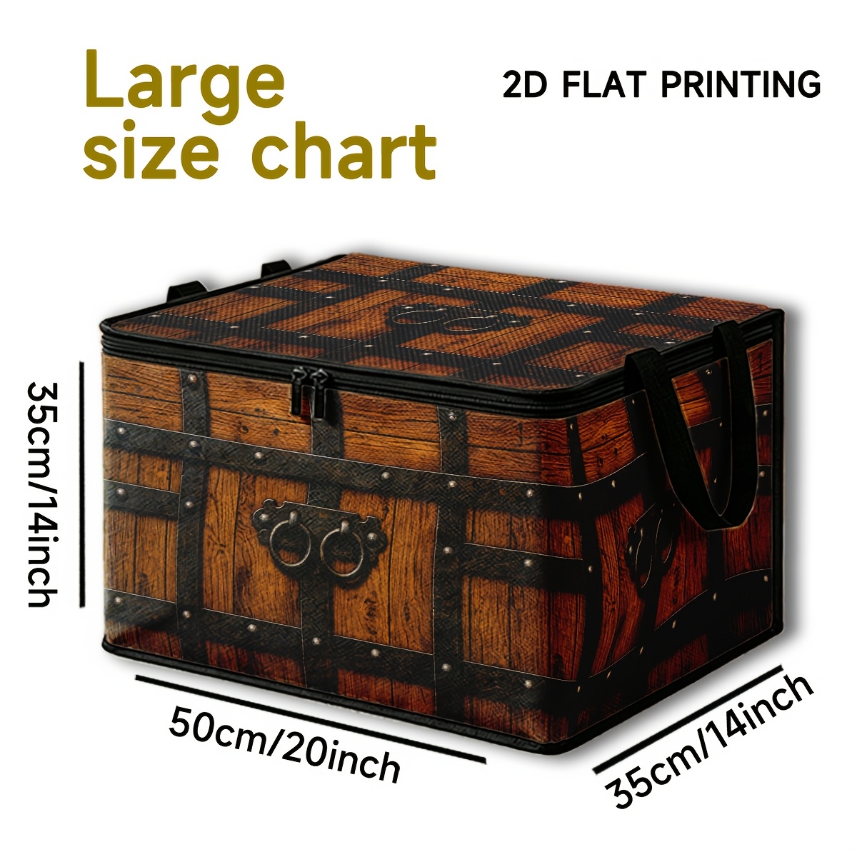 TEMU 1pc Coffre au Pirate Rétro Grand Pliable avec Fermeture Éclair, Cadeau Motif en , Impression Élément de Style Premium, Idéal pour Voyage et
