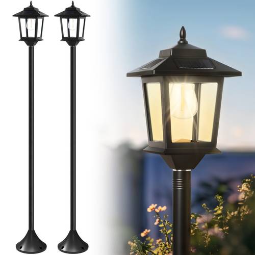 2 pack aluminum solar lamp post light outdoor solar floor lamp solar powered lamp post for garden pathway yard front back door warm white solar post light outdoor decor
