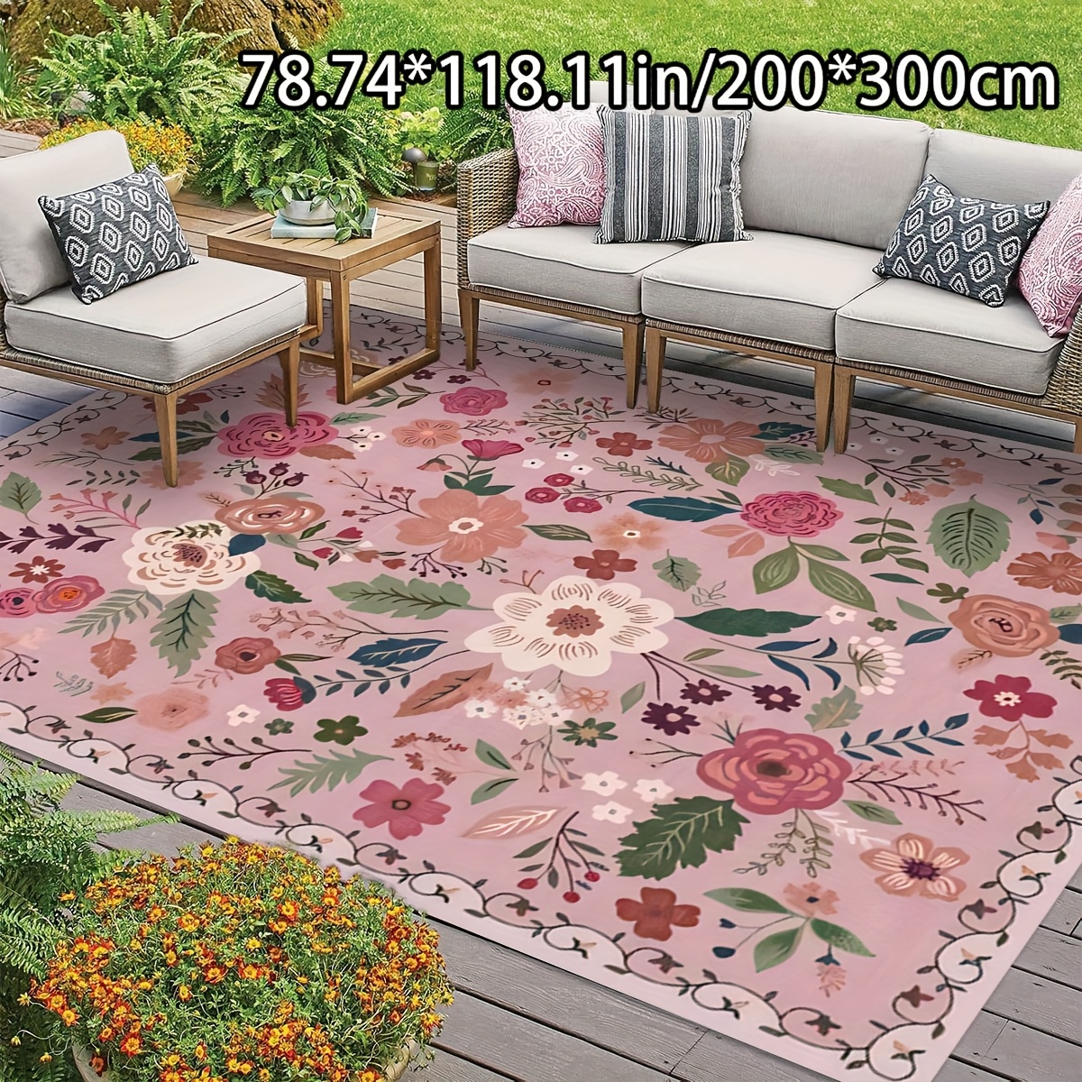 1 stück   moderner minimalistischer blumen-teppich - rosa &  -diamant-muster, rutschfeste rückseite, weicher polyester, maschinenwaschbar,   für wohnzimmer, schlafzimmer, außenräume und mehr, teppiche für wohnzimmer