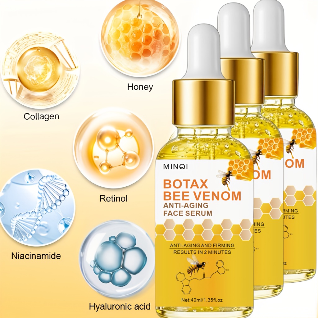 3-Pack BOTAX Bee Venom -Aging Facial Serum with Peptides and Retinol, Hydrating & Firming Face Essence for All Light Beige Types, -Wrinkle Skincare