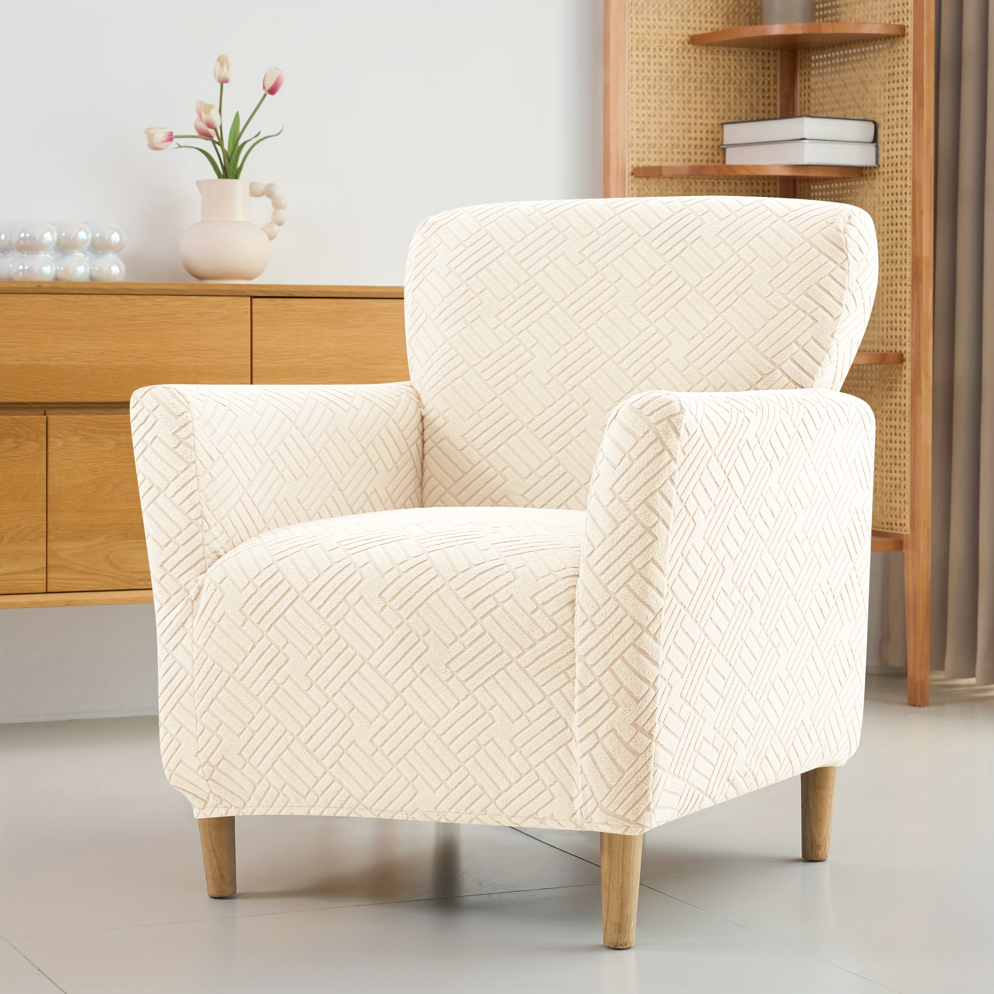 TEMU 1 housse de canapé monoplace compatible avec les canapés - Tissu jacquard et avec fermeture élastique, protège-canapé lavable en machine (housse