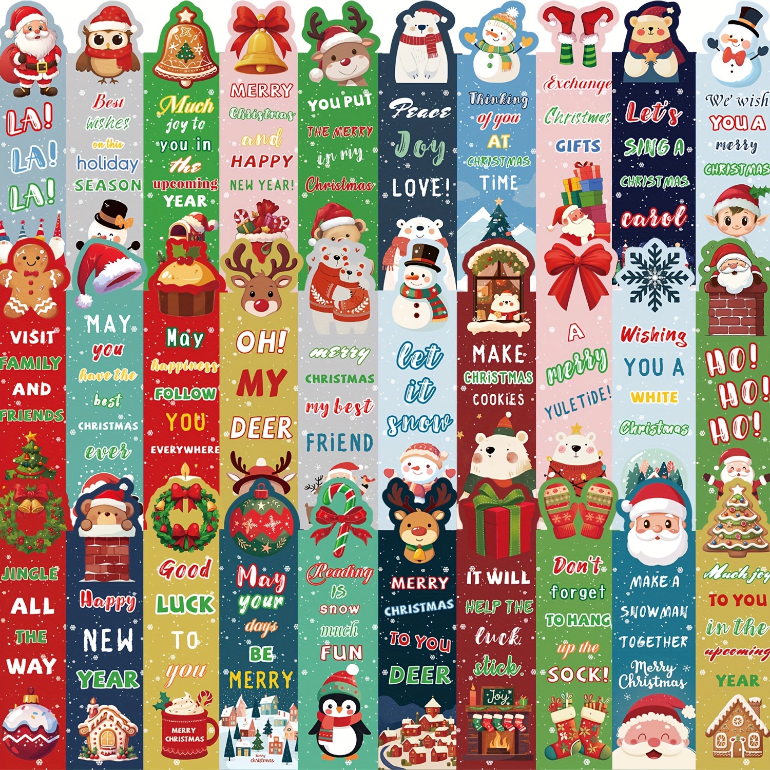 30pcs Christmas Themed Bookmarks - Colorful Cartoon Designs For Book Lovers, Students & Diy Gifts - Durable Paper Page Markers By Gutbd
