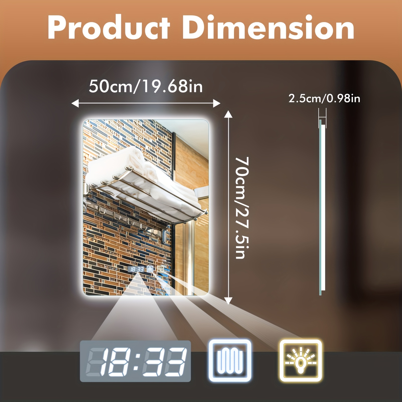 TEMU Smart Led Bathroom Mirror With Touch Sensor & Pad - Dimmable Backlit Vanity Mirror With 3 Lighting Colors (warm White// Ambient Light),