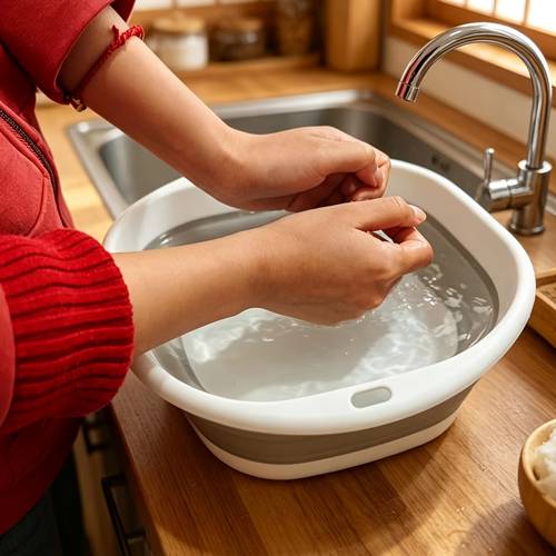 kohteen kuva kokoontaitettava kulho - kannettava, paksua muovia, kaksivärinen muotoilu, sopii kotikäyttöön, käytännölliset taloustavarat | kestävä pesuallas