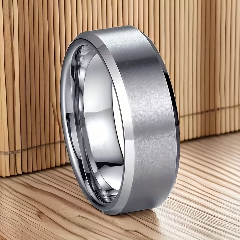 Stylish 8mm Matte Beveled Ring - Silver Unisex Band