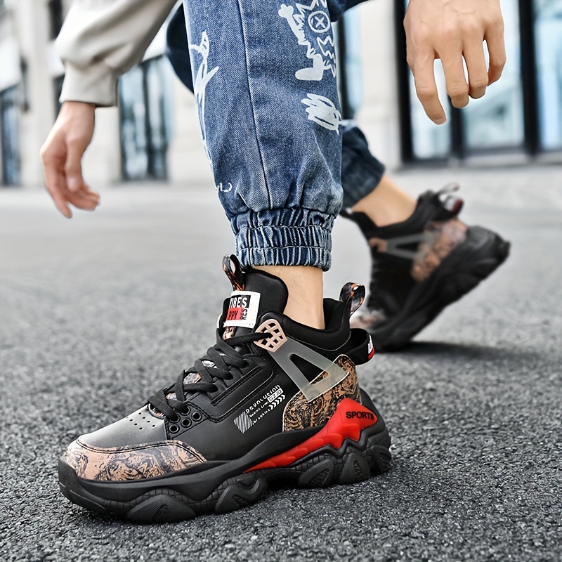 mens trendy high top chunky shoes comfy non slip lace soft Temu