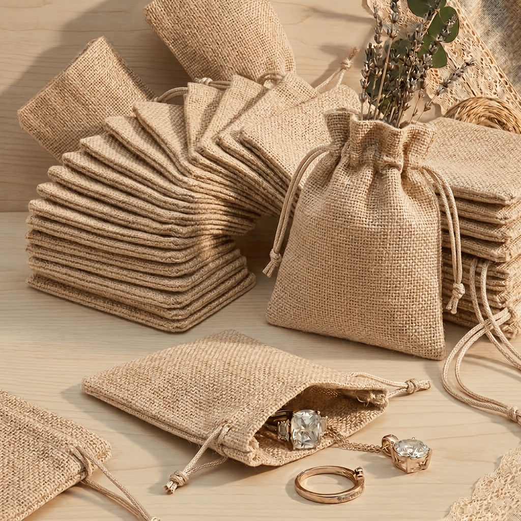 TEMU Gift For Her/him 34pcs Linen Jute Drawstring Pouches, Burlap Gift Bags, Small Jewelry Storage Sacks With Rope Closure, Thick Woven Texture,