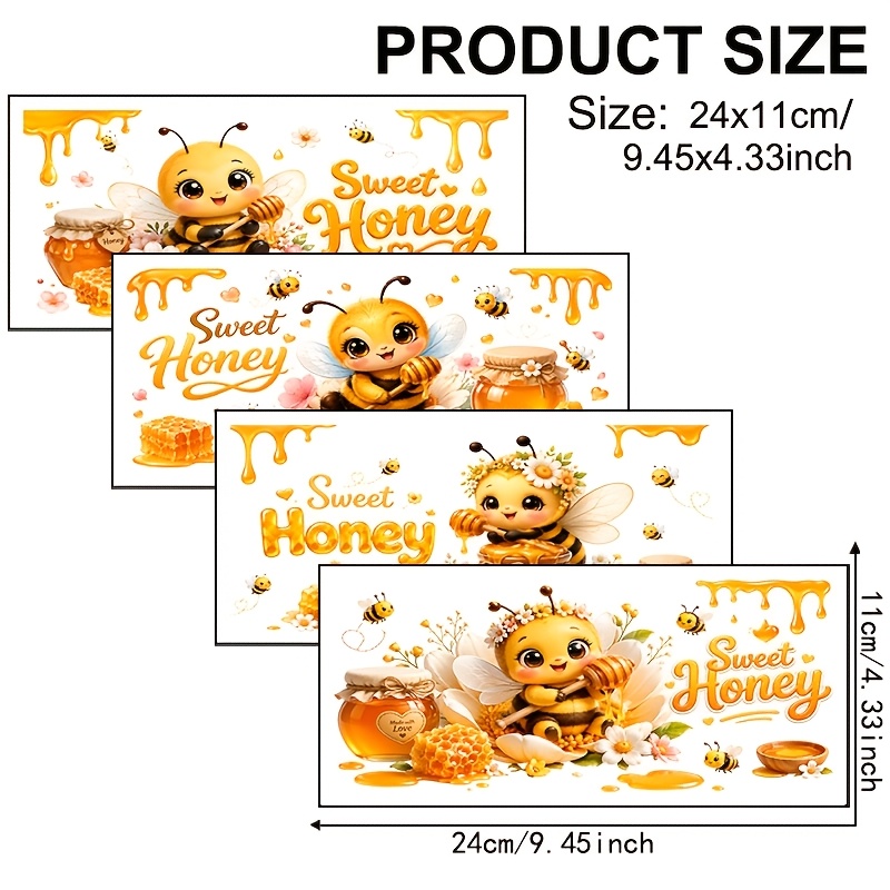 TEMU 4pcs Set, Spring Cute Bee And Honey Pattern, Uv Dtf Waterproof And Scratch-resistant Vinyl Material, Suitable For Diy Crafts, Cups, Bottles,