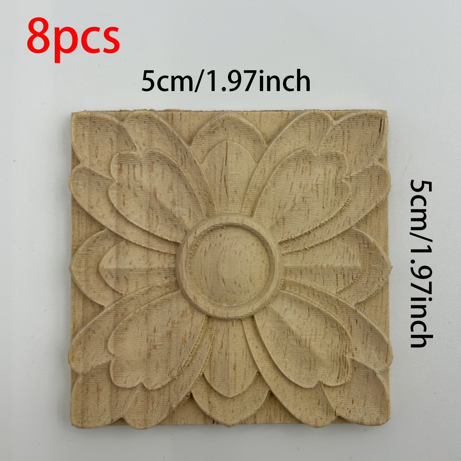 TEMU 8 piezas de madera , cuadrado de madera, pegatina de madera, decoración para el hogar, madera sin pintar, suministros para carpintería de 4