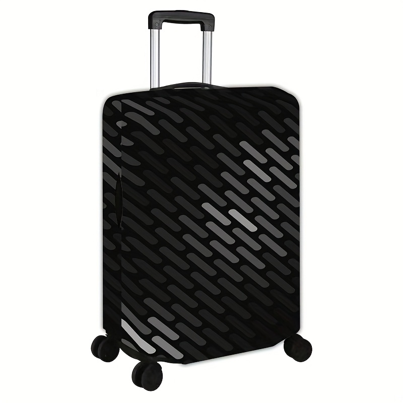 TEMU Essential Travel Item: A Black Striped Luggage Cover Designed For Spinner Suitcases, A Dustproof Elastic Travel Accessory Suitable For Luggage
