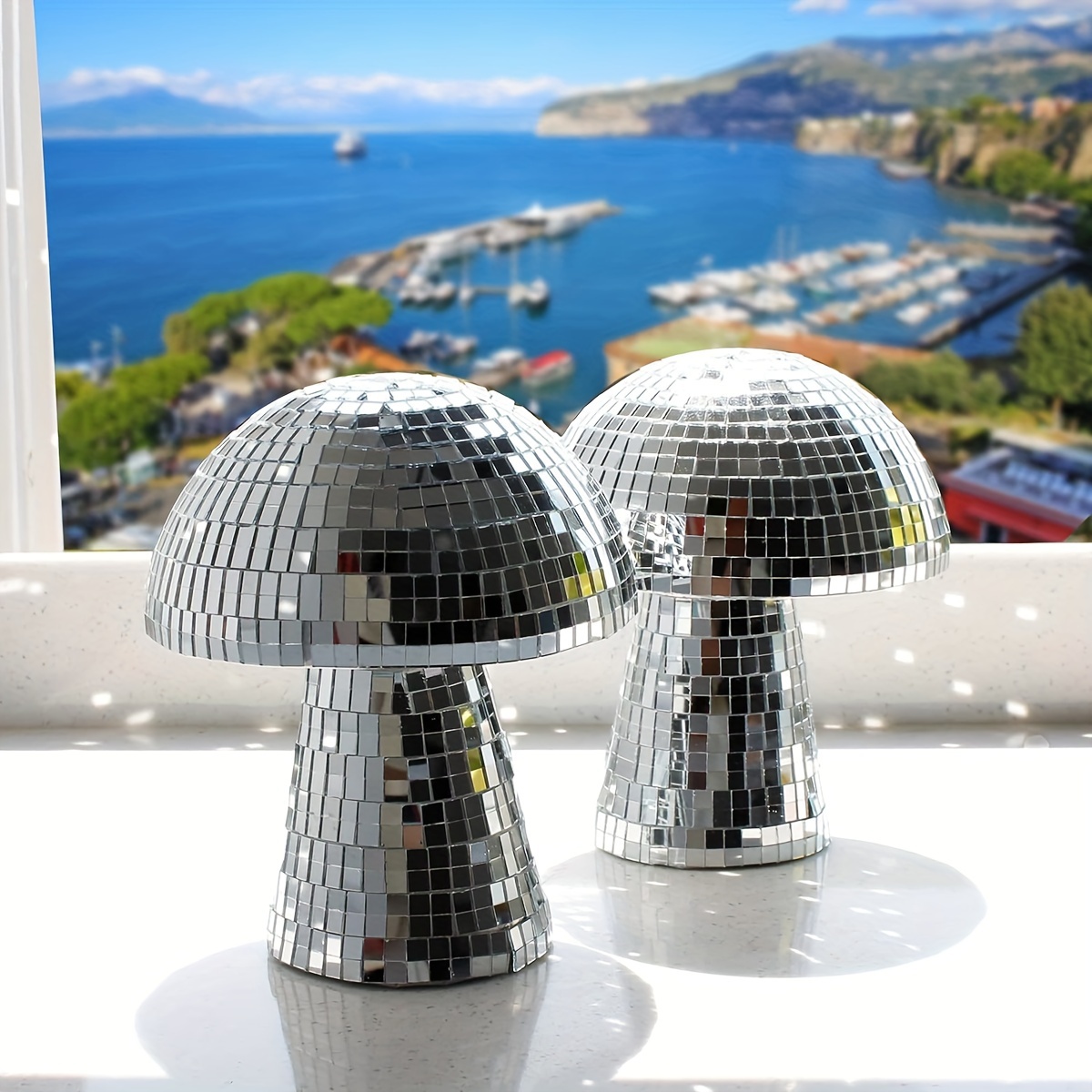 TEMU 1pc, Glass Disco Ball Decoration, Unique Mushroom Design Statue Ornament, For Bookshelf Living Room Office Cabinet Tabletop Entryway Decor, Room Decor, Home Decor