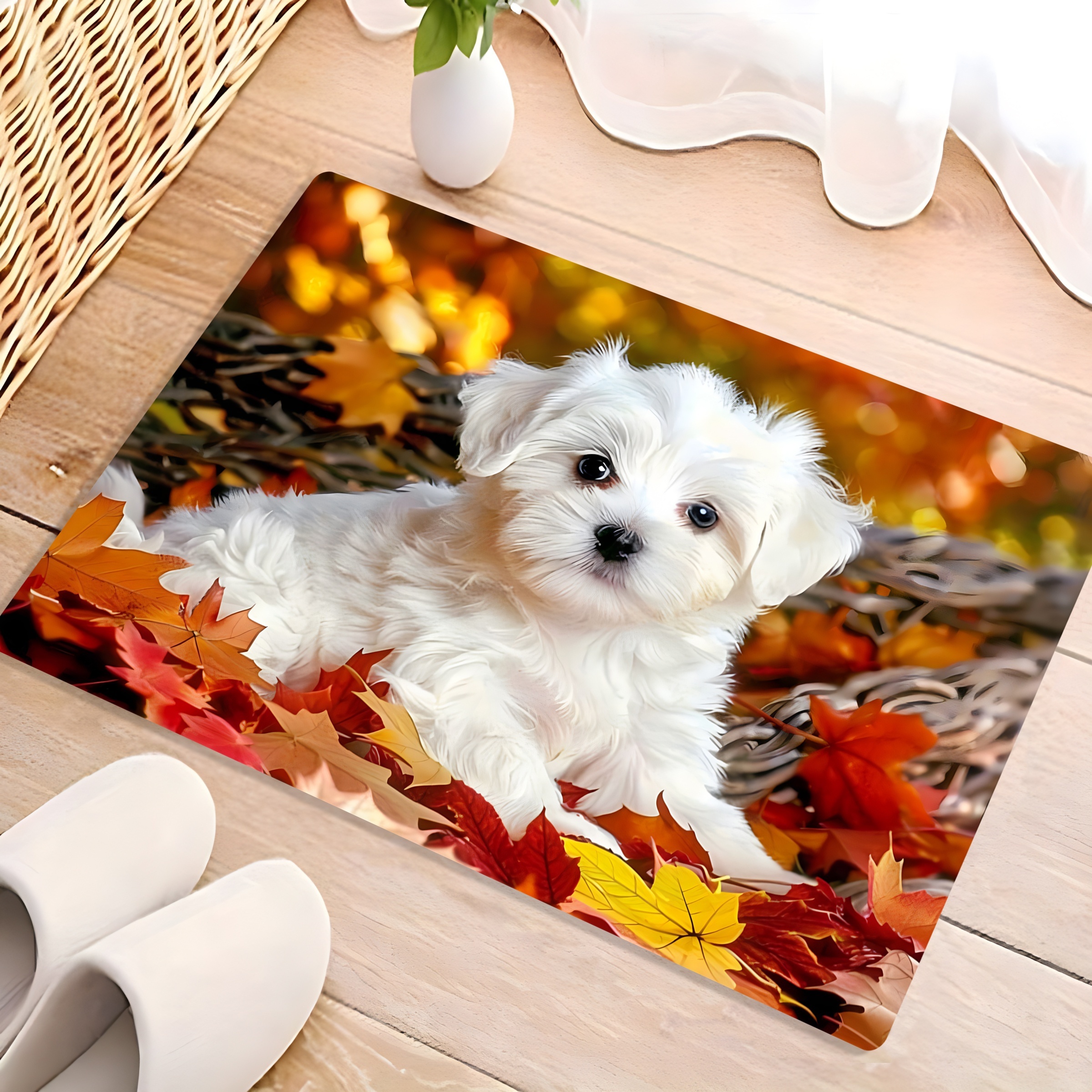 TEMU [high-grade Flannel + 1.1 Cm Thick] A Cute Little Dog Pattern Lying On , Non-slip Welcome Mat, Suitable For Living Room And Bedroom Home Decor,