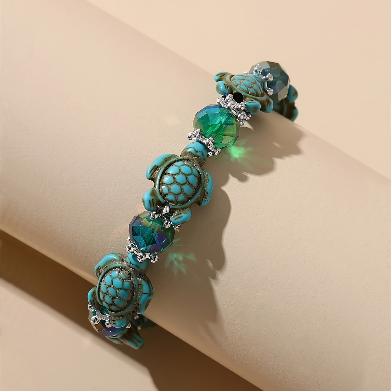 TEMU 1pc Retro Versatile Easy Style Turquoise Artificial Crystal Bead Women's Elastic