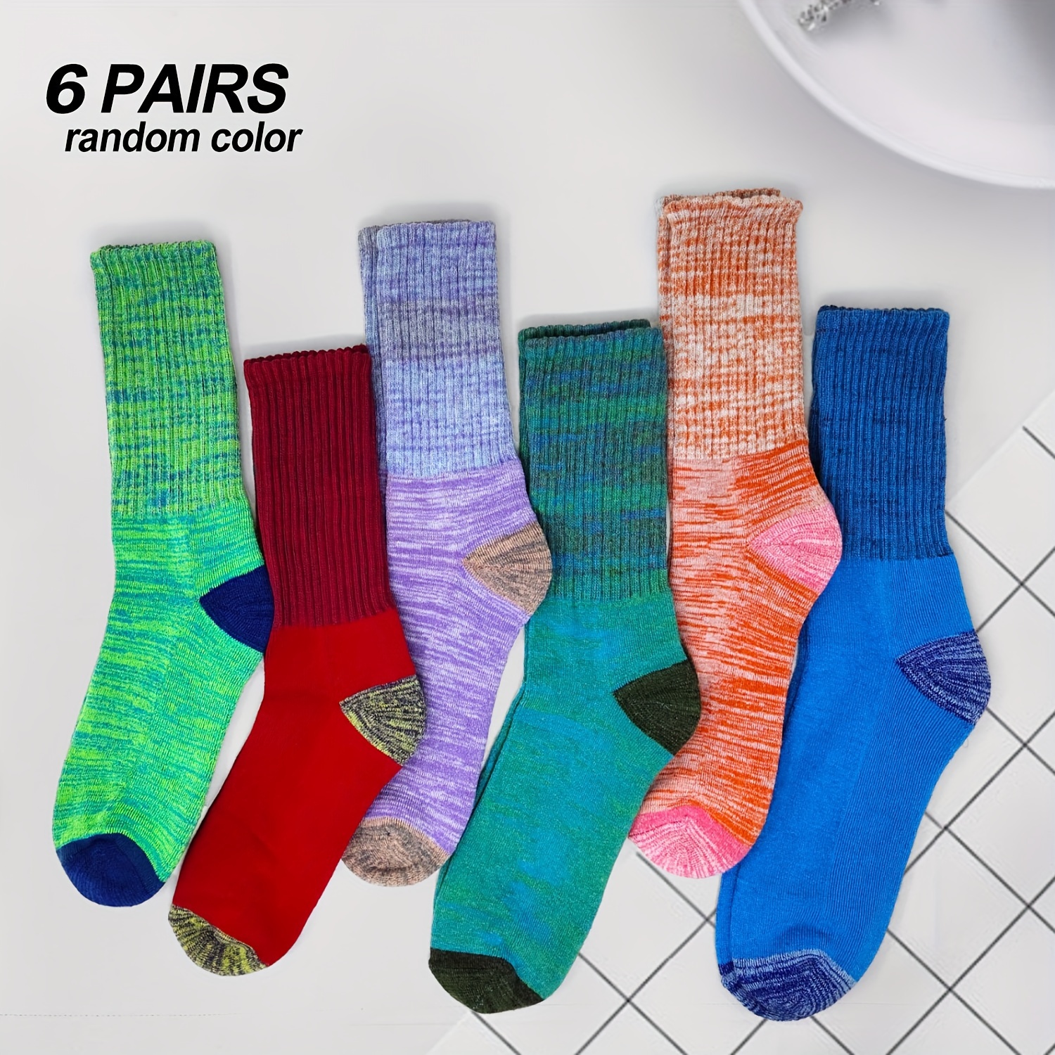 

6 Pairs Random Color Women's Outdoor Hiking Socks Moisture Wicking Cushioned Crew Athletic Socks Padded Boot Socks For Women