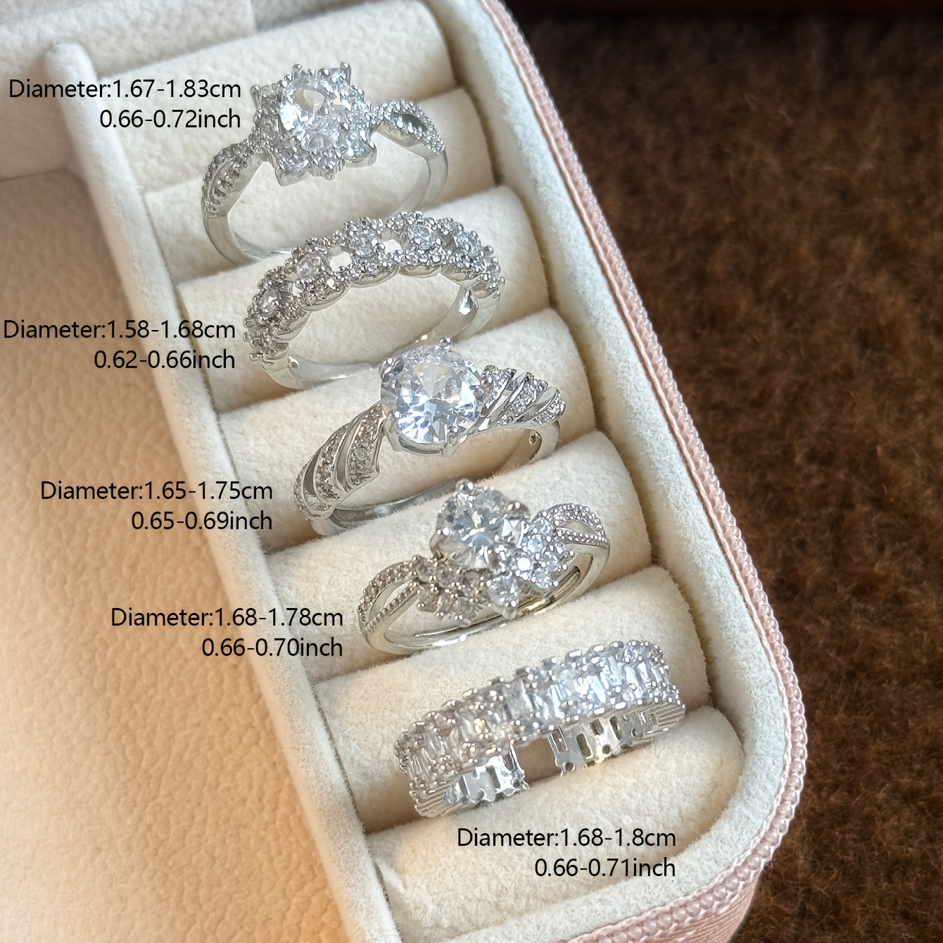 5pc Elegant Geometric Crown Copper Alloy Ring Set, Wedding Gift