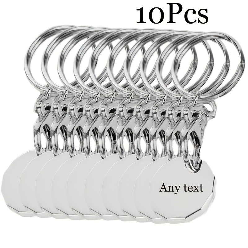 TEMU 10pcs Customizable Shopping Cart Coin Keychains - Stainless Steel Material, Supports Personalized Text Customization, Suitable For Supermarkets