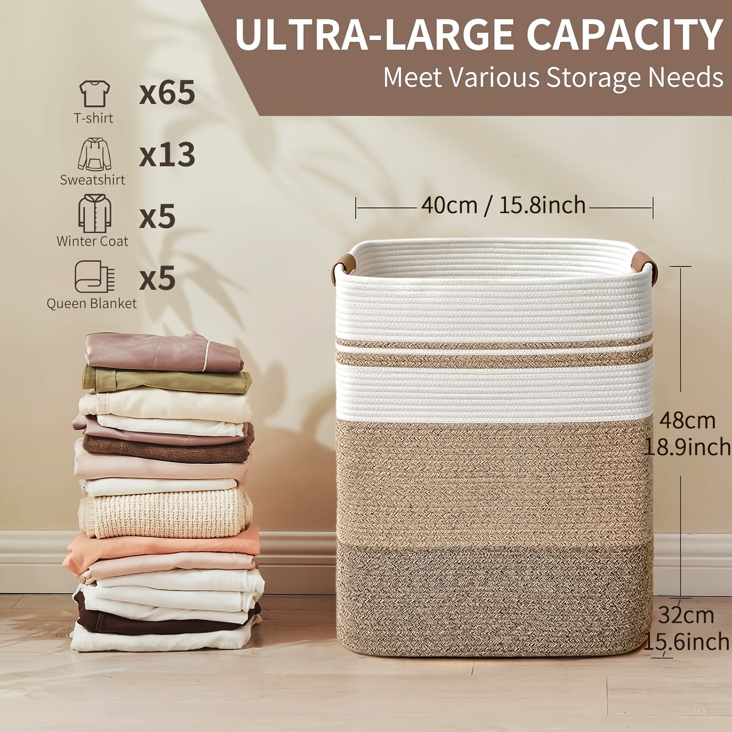 Rectangle Laundry Basket, Large Laundry Hamper with Handles, Blanket Basket for Living Room, Woven Decorative Storage Basket for Clothes, Gradient Yellow, Shelf Baskets