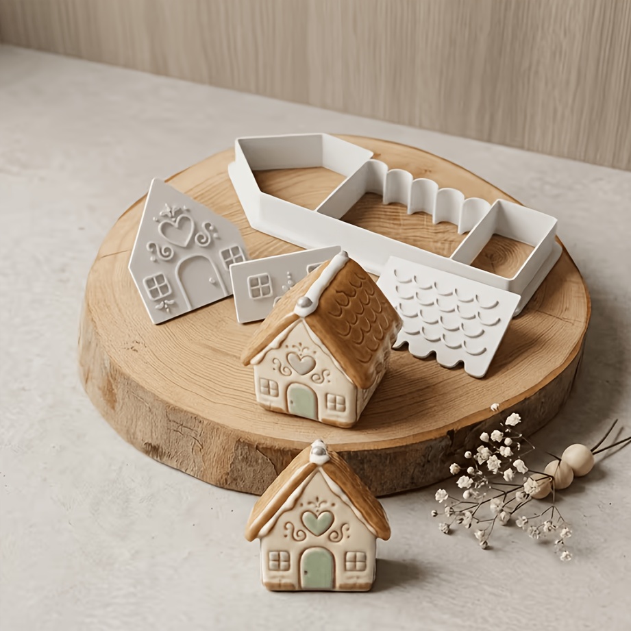 TEMU 1 Set Mini House Shape Polymer Clay Cutter Mold - Cute Cottage Cookie Biscuit Cutters, 3d Embossing Stamp For Resin Art, Fondant & Crafts,