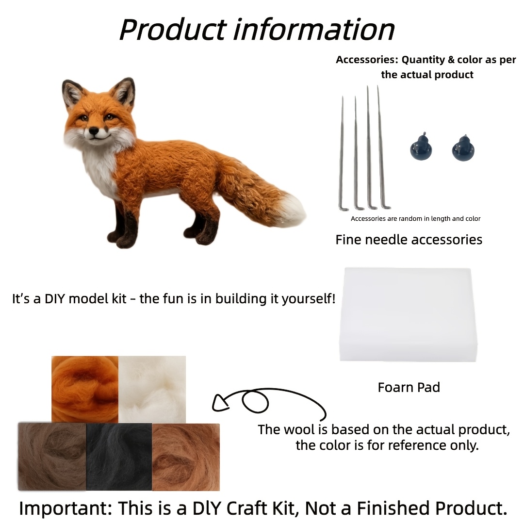 TEMU Kit de matériel DIY en feutre de laine Renard de la forêt, Ensemble de feutrage à l'aiguille Renard orange et blanc, Convient pour la décoration