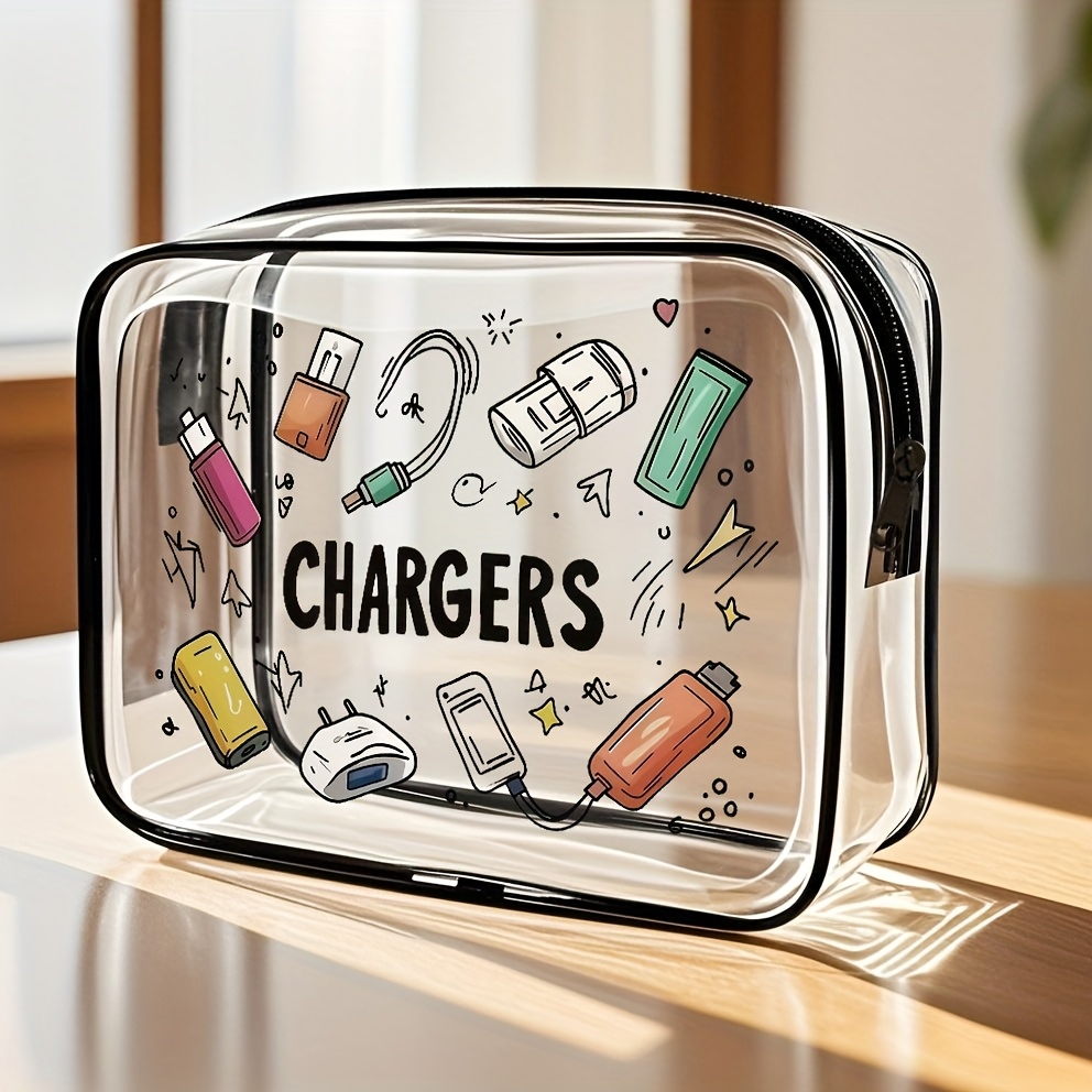 TEMU 1 Transparent Zippered Tote Storage Bag Toiletry Bag - Lightweight Travel Bag With Cable Management, Clear Toiletry And Charger Case For Tech