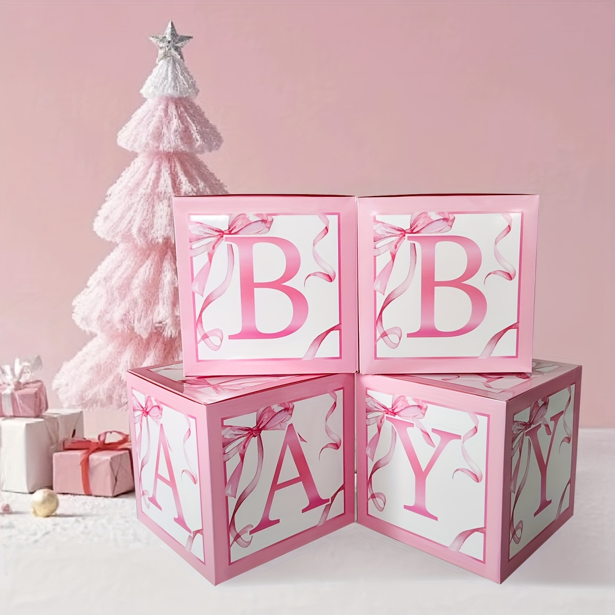 TEMU Scatola porta lettere B-A-B-Y con palloncino e rosa da 30 cm, 4 pezzi, decorazioni a tema per feste, Natale, Halloween
