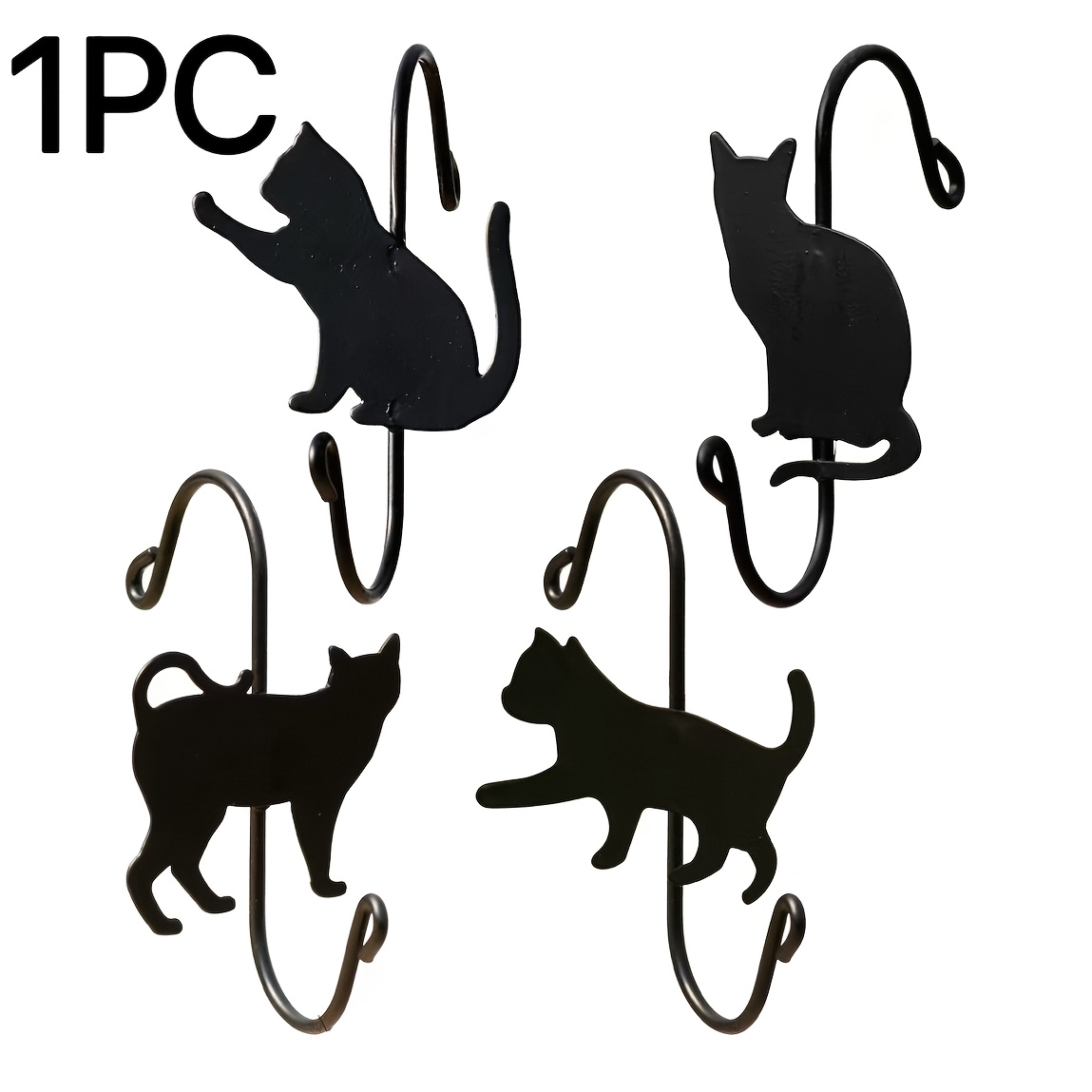 TEMU 1pc No-drill Door Hook, Garden , Kitten-shaped S Hook, Random 4 Styles Of Pattern Designs, Suitable For Cabinet Door Storage Rack, Garden