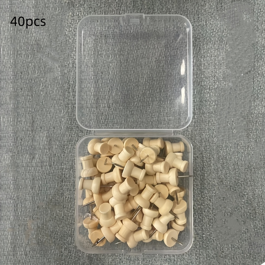 25/40pcs White Wooden Thumbtacks, Large Head Pins For Corkboard, Office, Home Use, Crafts, Sewing Supplies