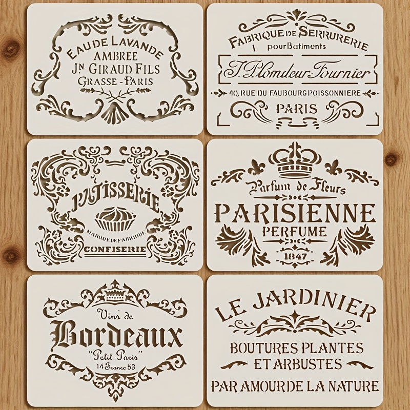 E-shop 6-teiliges Set französisch inspirierter Vintage-Pariser Schablonen - Wiederverwendbare & waschbare Schablonen mit ornamentalen französischen