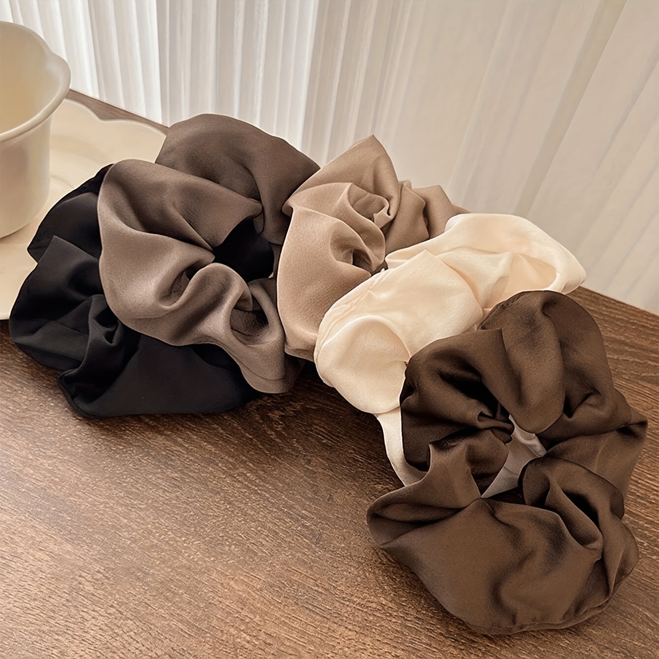 TEMU Vintage Large Hair Tie 5pcs Set - High , Soft And Comfortable, A Crown Hairstyle, Suitable For Daily Commuting, , And Fashionable Travel Looks.