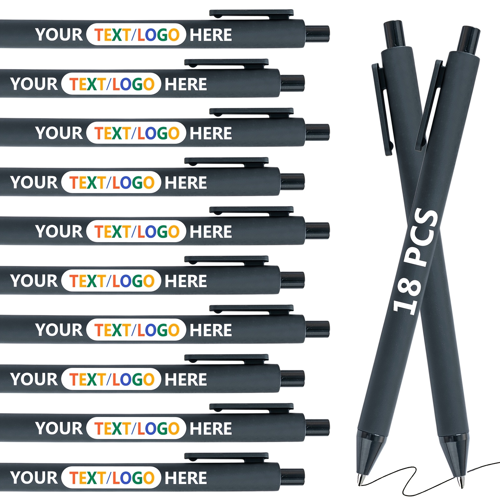 (18-pack And Free Customization) Uv-printed Text/logo Plastic Ballpoint Pens, Options, Personalized Marking Pens For Office And Students