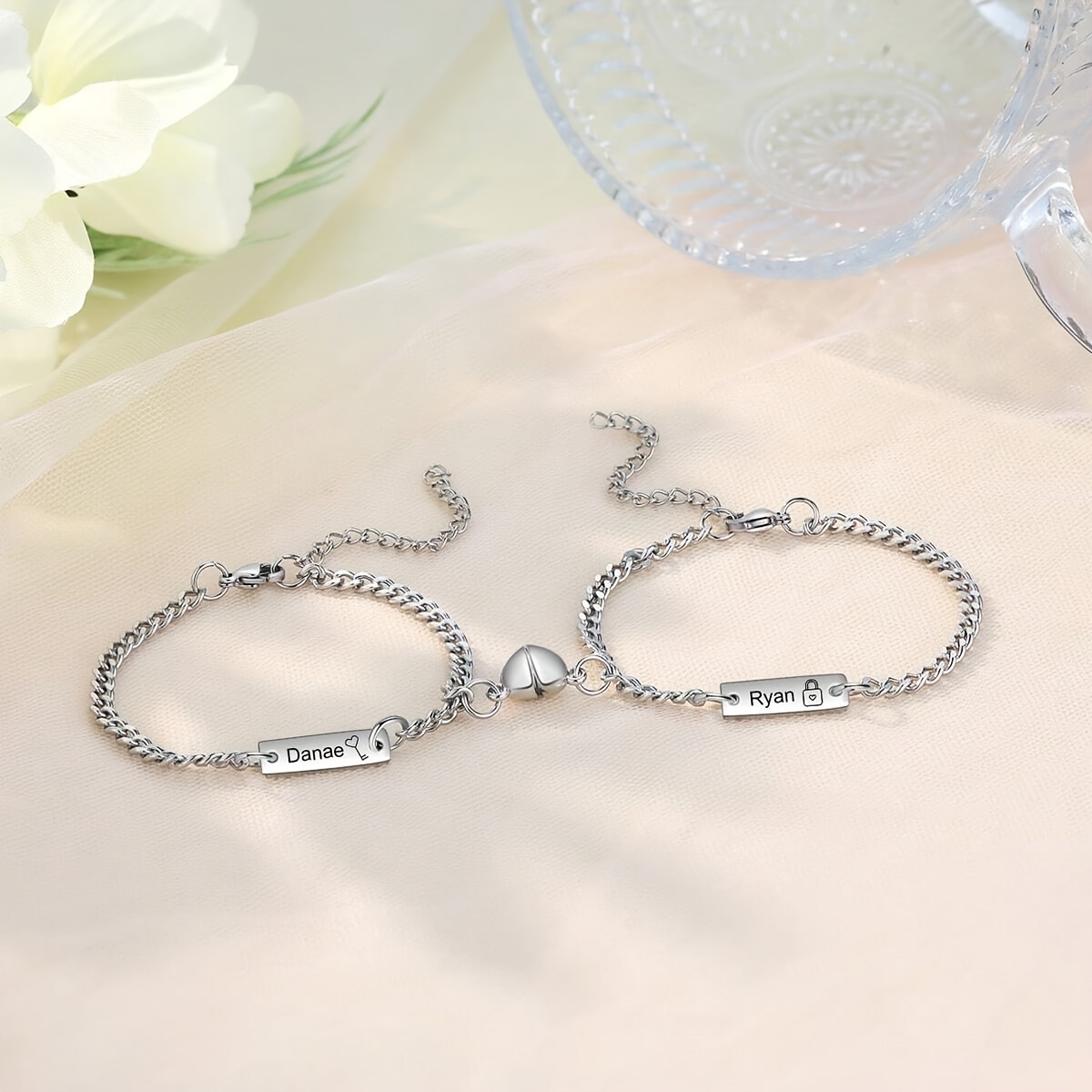 TEMU Customized Bracelets, Personalized Couple And Friendship Bracelets, Laser-engraved Text, Perfect Gifts For