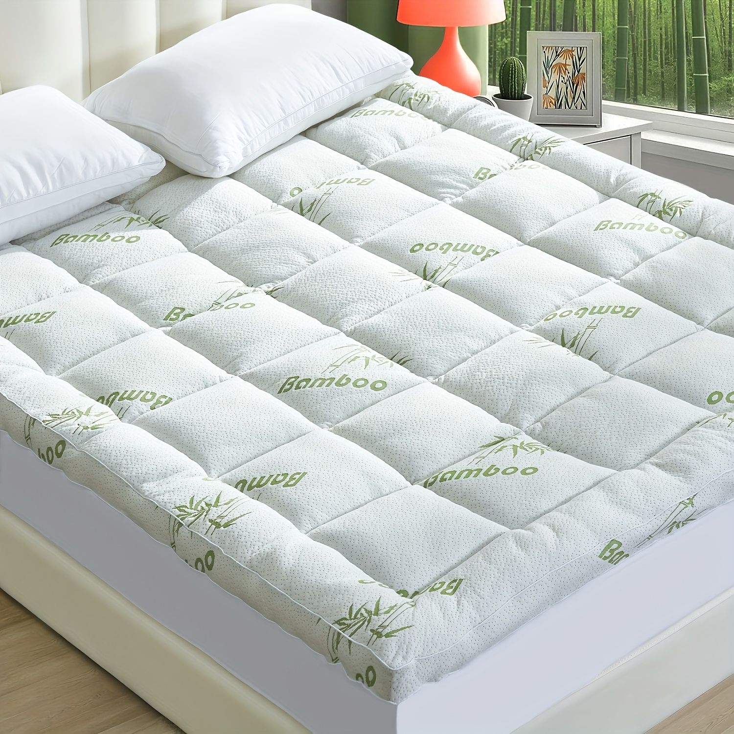 TEMU Mattress Pad Viscose Derived From Bamboo, Top Mattress Pad Cover, Mattress Protector With 8-21 Inch Deep Pocket