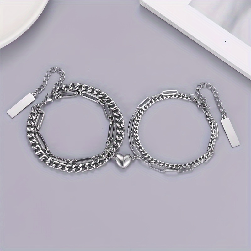 Image of 2pcs Titanium 316l 316l Stainless -to- Hip-hop Couple Daily Casual Party Gift Bracelet
