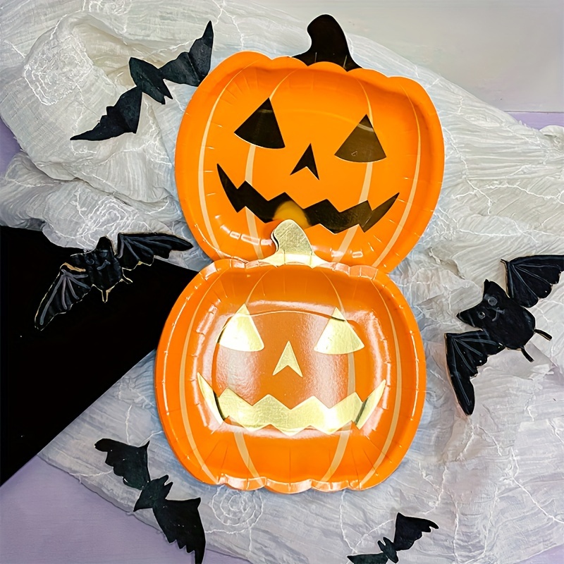 

10pcs Premium Pumpkin Paper Plates For Halloween Party - Tableware & Decorations