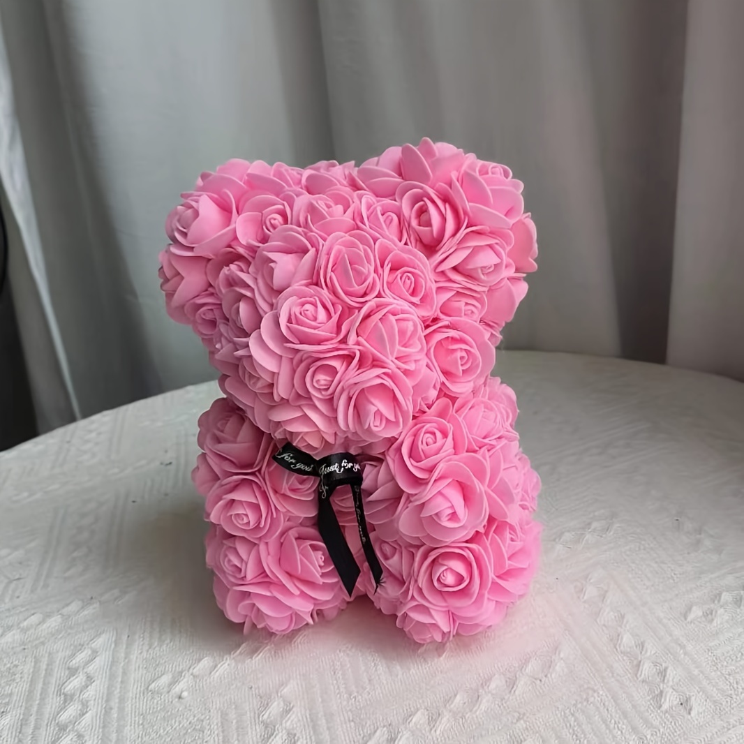 1pc 20cm Realistic Rose Flower Bear - Luxurious Elegant Artificial Flower With Foliage Suitable For Decor, Wedding Centerpieces, Parties, - & Low-maintenance