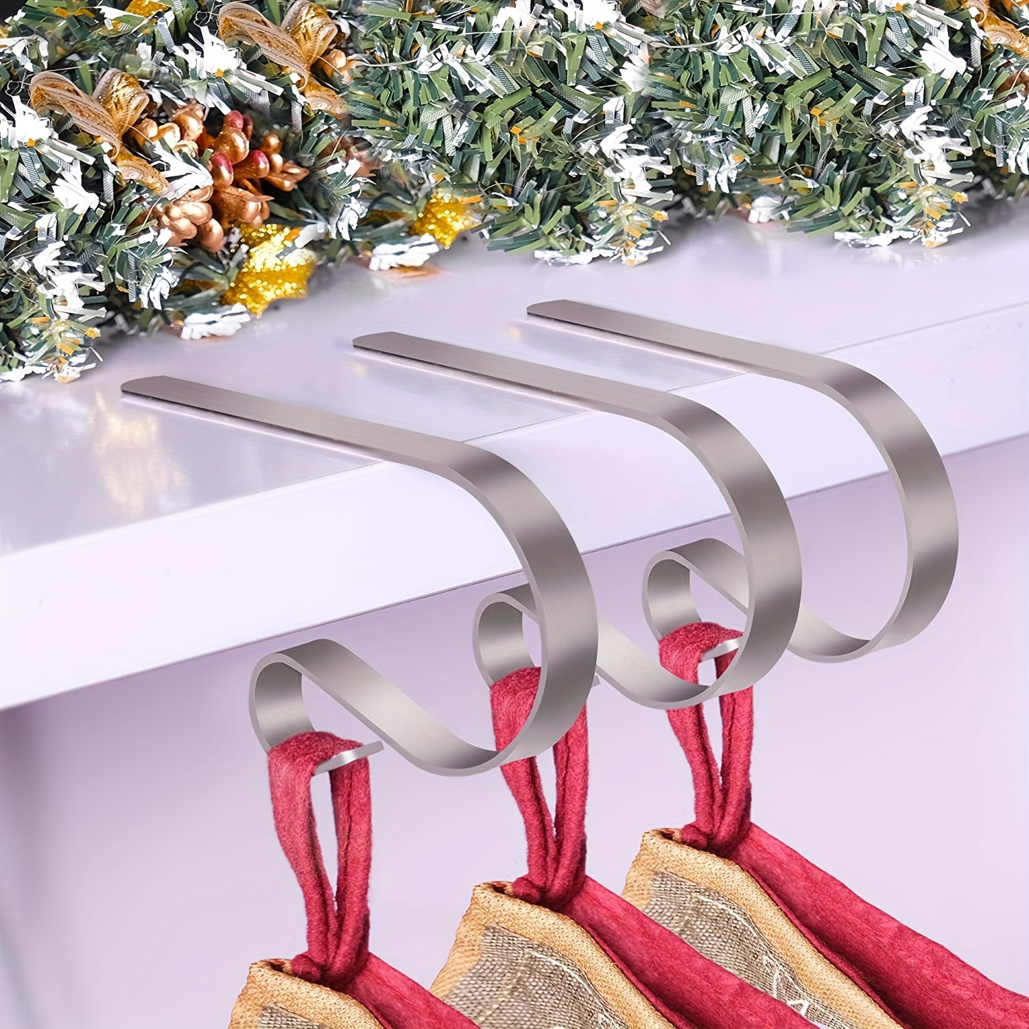 

Festive Golden Metal Christmas Stocking Hangers - Hanging Your Holiday Decorations