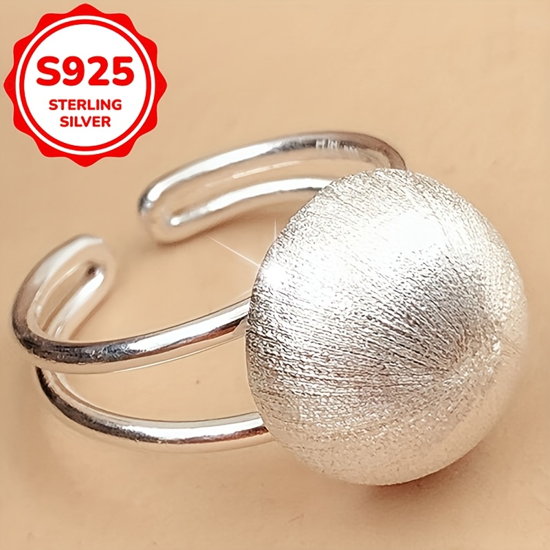 Women's S925 Pure Silver Spherical Open Ring, Best Friend Gift